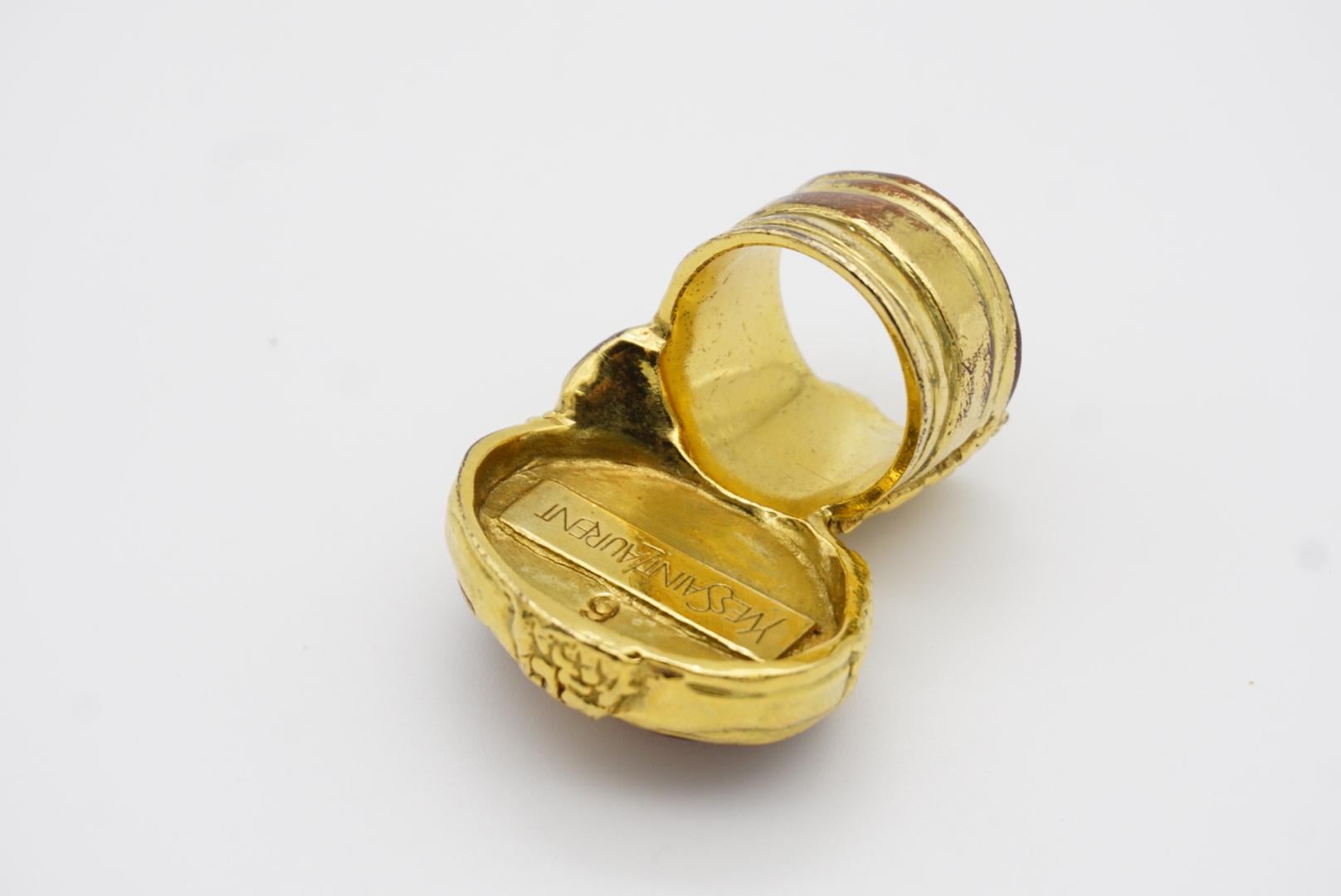 Yves Saint Laurent YSL Arty Clear Icy Ruby Foil Cabochon Statement Ring, misura 6 7