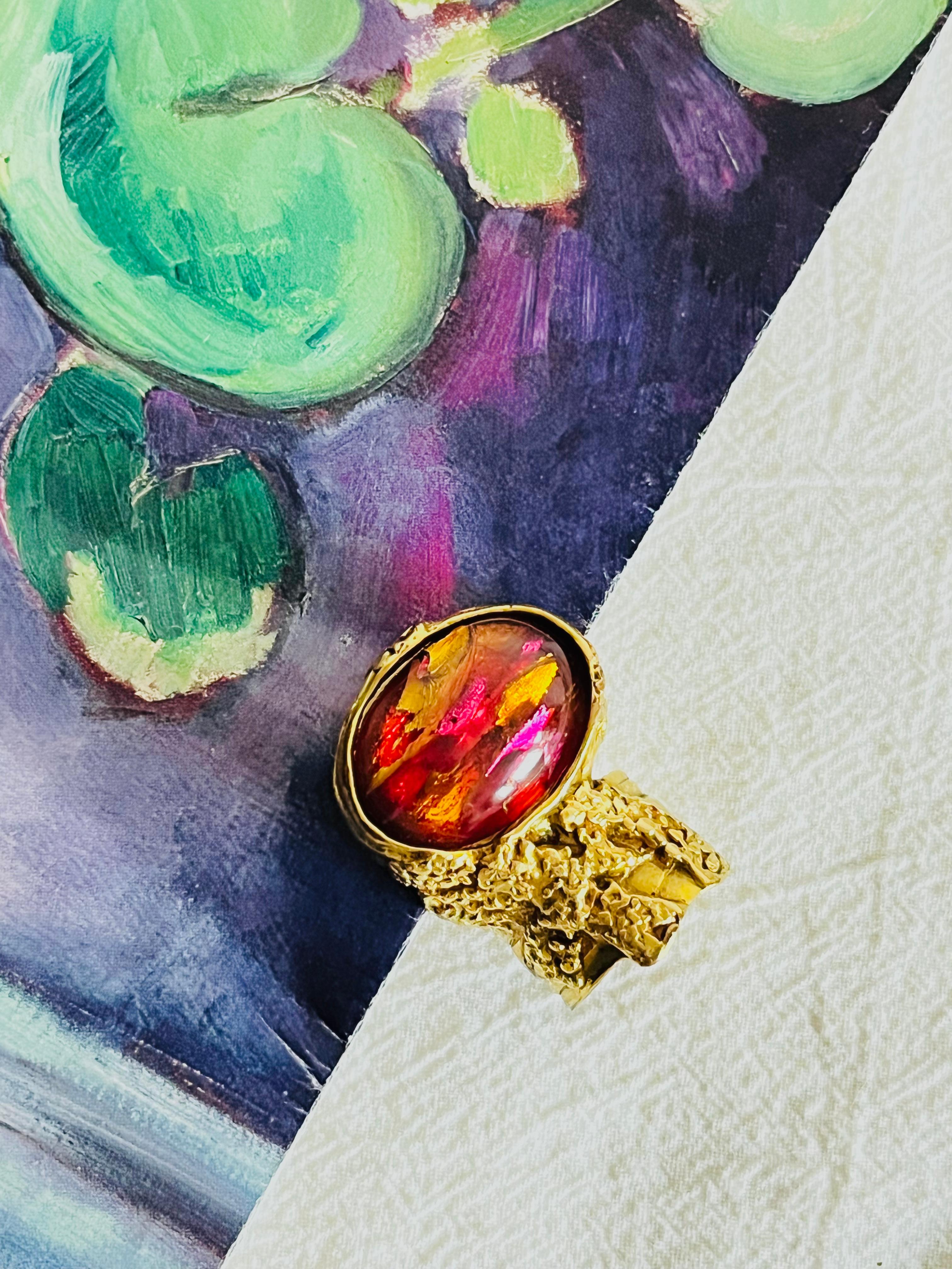 Art Déco Yves Saint Laurent YSL Arty Clear Icy Ruby Foil Cabochon Statement Ring, misura 6