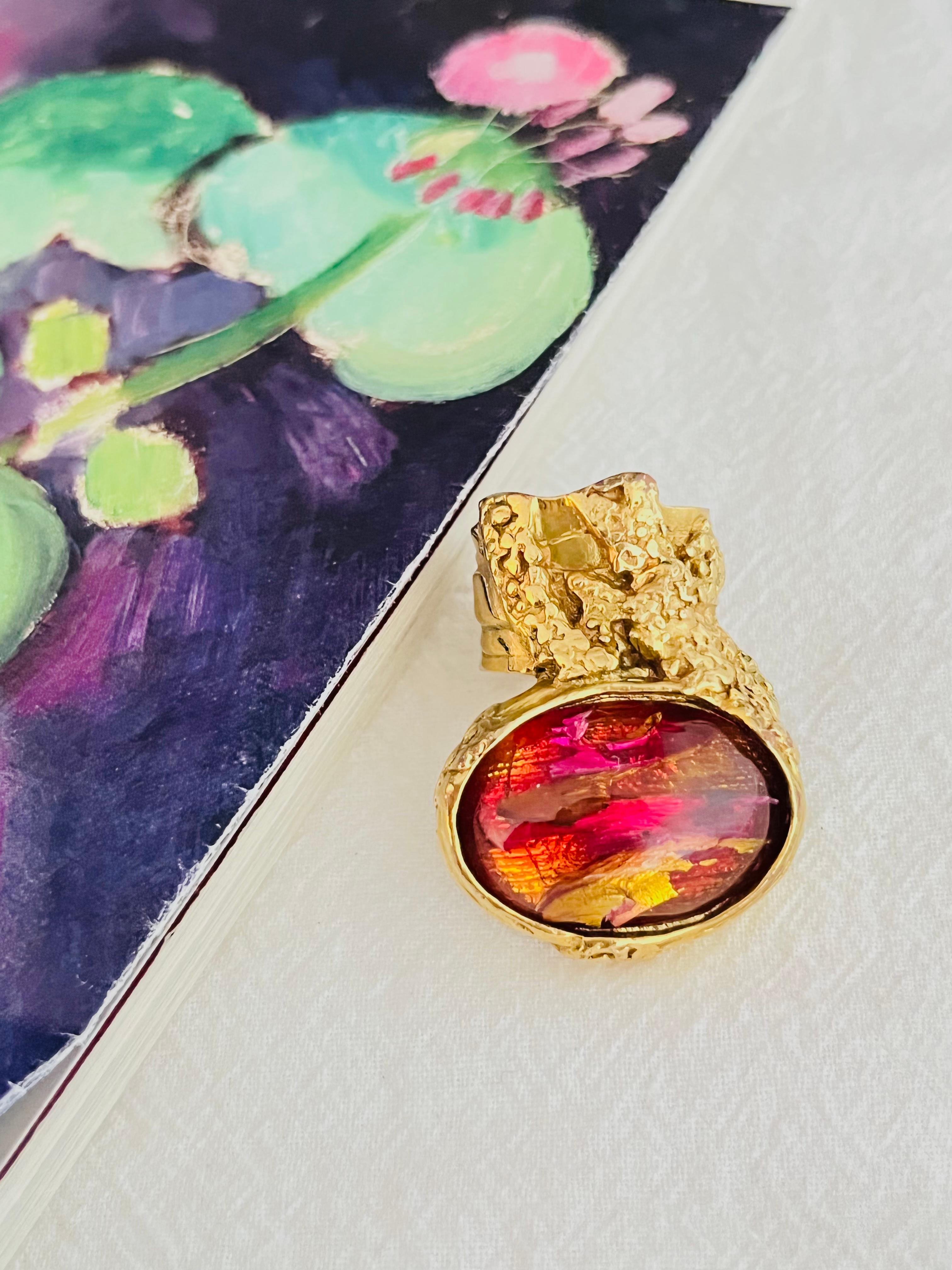 da uomo o donna Yves Saint Laurent YSL Arty Clear Icy Ruby Foil Cabochon Statement Ring, misura 6