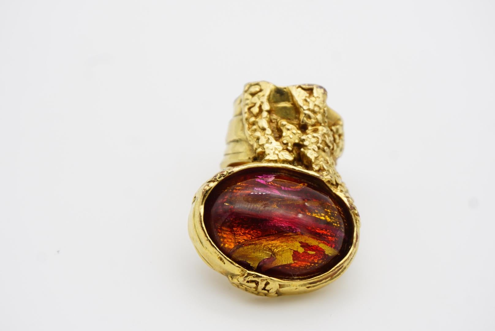 Yves Saint Laurent YSL Arty Clear Icy Ruby Foil Cabochon Statement Ring, misura 6 4