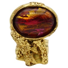 Yves Saint Laurent YSL Arty Clear Icy Ruby Foil Cabochon Statement Ring, Size 6