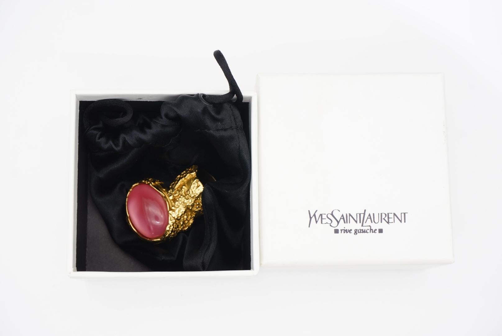 Yves Saint Laurent YSL Arty Clear Pink Statement Chunky Cabochon Gold Ring, US 5 For Sale 5