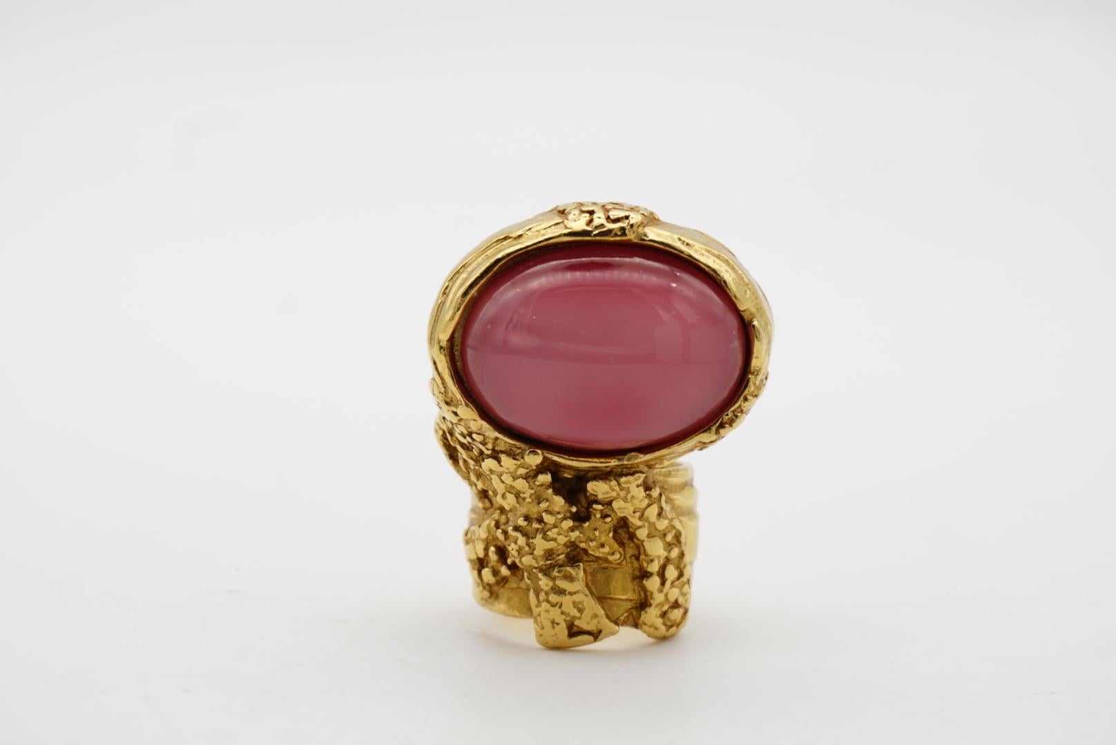 Yves Saint Laurent YSL Arty Clear Pink Statement Chunky Cabochon Gold Ring, US 5 For Sale 6
