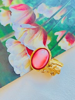 Yves Saint Laurent YSL Arty Clear Pink Statement Chunky Cabochon Gold Ring, US 5