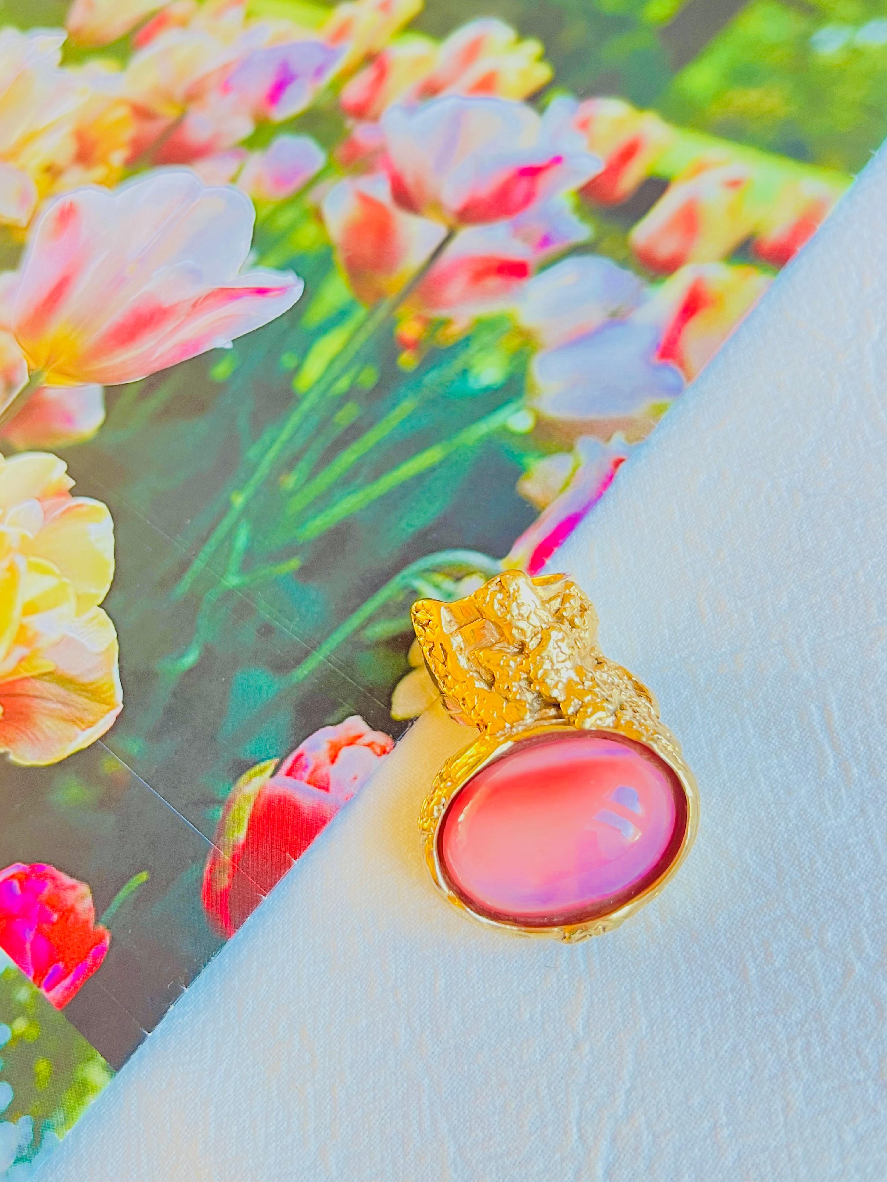 Femenino o masculino Yves Saint Laurent YSL Arty Anillo de oro con cabujón de color rosa claro, US 5 en venta