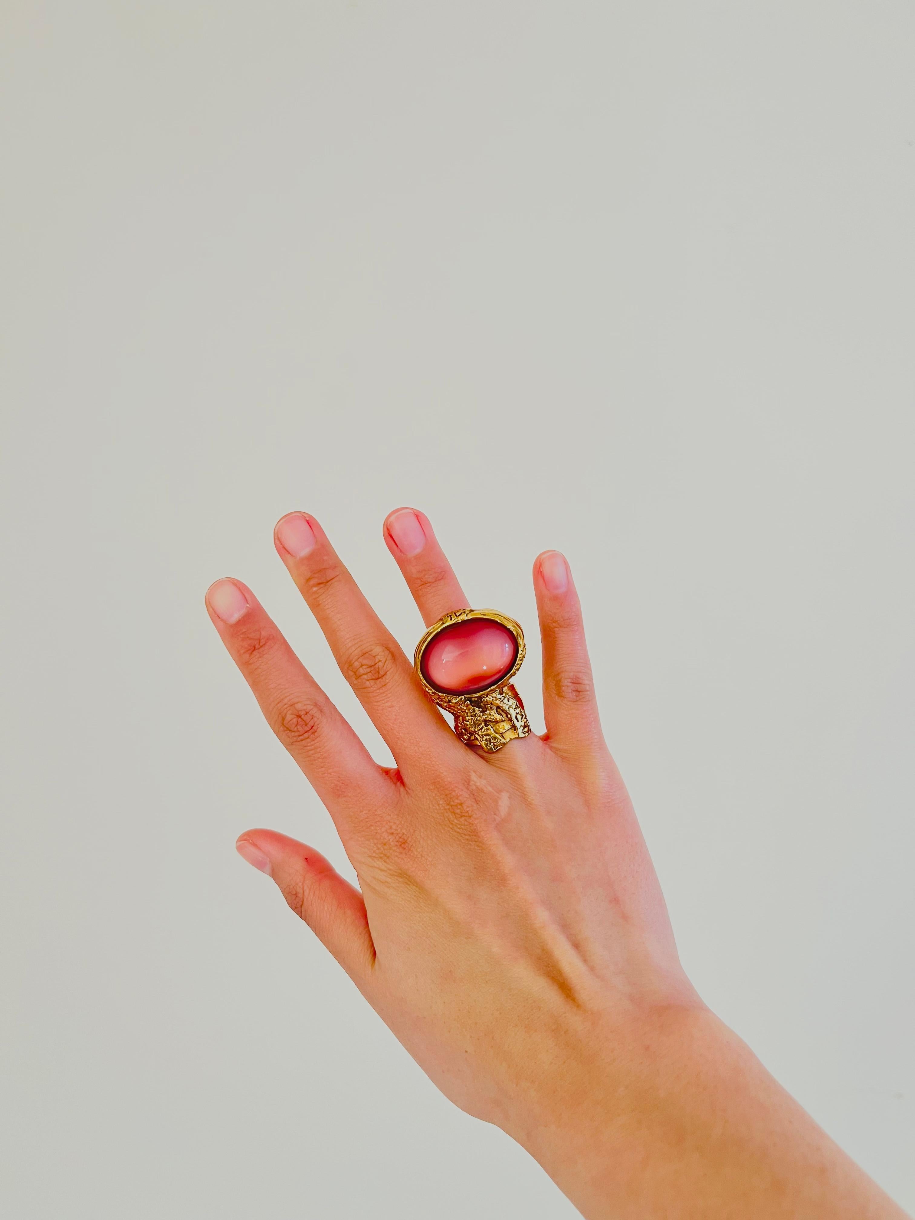 Yves Saint Laurent YSL Arty Anillo de oro con cabujón de color rosa claro, US 5 en venta 2