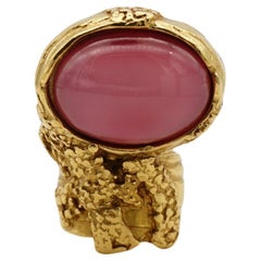Yves Saint Laurent YSL Arty Clear Pink Statement Chunky Cabochon Gold Ring, US 5