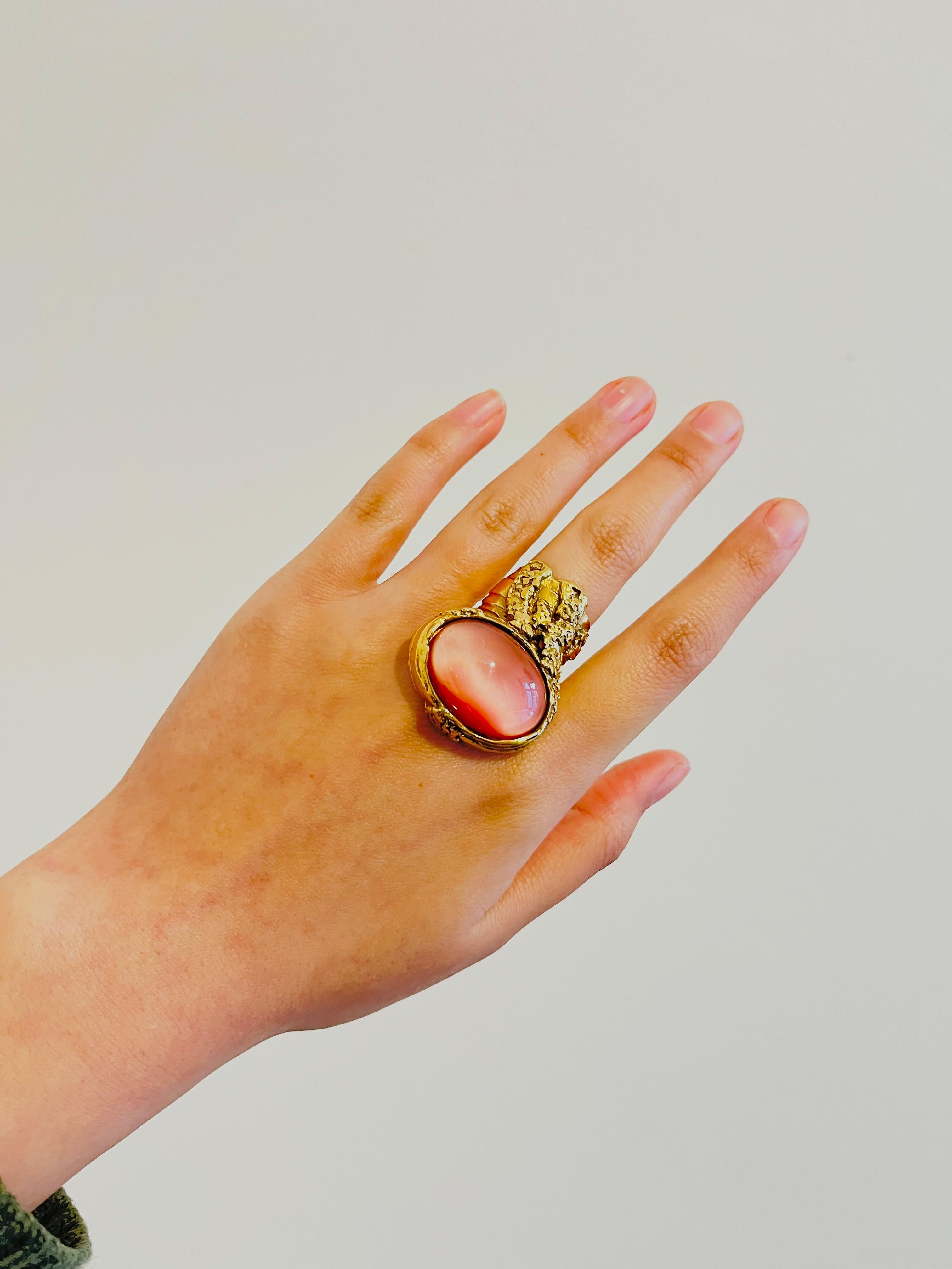 Yves Saint Laurent YSL Arty Clear Pink Statement Enamel Chunky Gold Ring, Size 6 In Excellent Condition For Sale In Wokingham, England