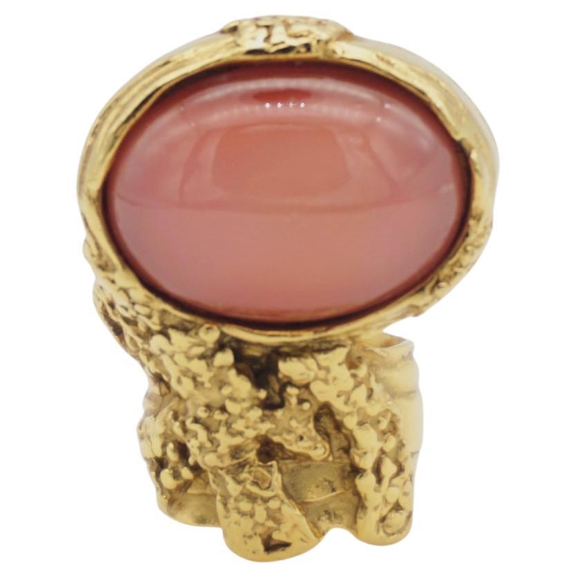 Yves Saint Laurent YSL Arty Clear Pink Statement Enamel Chunky Gold Ring, Size 6 For Sale