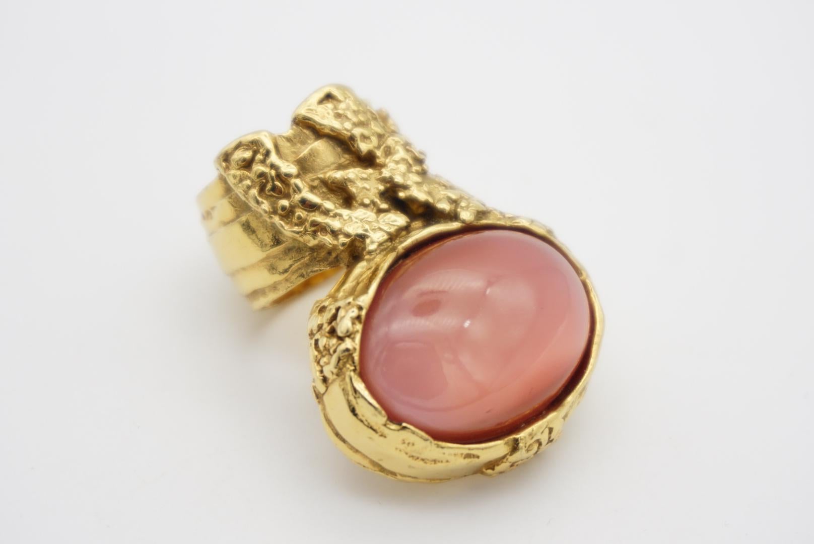 Yves Saint Laurent YSL Arty Anillo grueso de oro con esmalte rosa transparente, talla 6 en venta 5