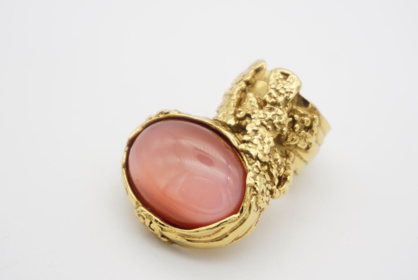 Yves Saint Laurent YSL Arty Anillo grueso de oro con esmalte rosa transparente, talla 6 en venta 6