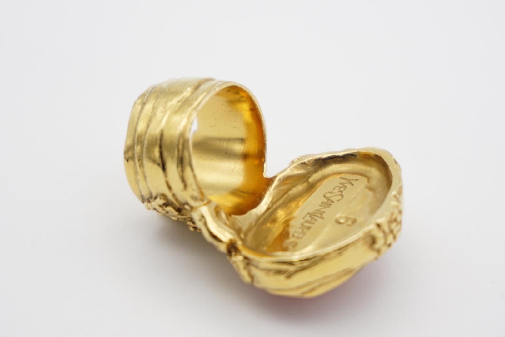 Yves Saint Laurent YSL Arty Anillo grueso de oro con esmalte rosa transparente, talla 6 en venta 7
