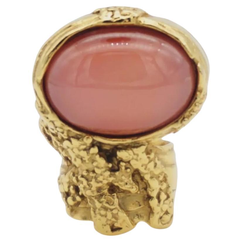 Yves Saint Laurent YSL Arty Clear Pink Statement Enamel Gold Chunky Ring, Size 6