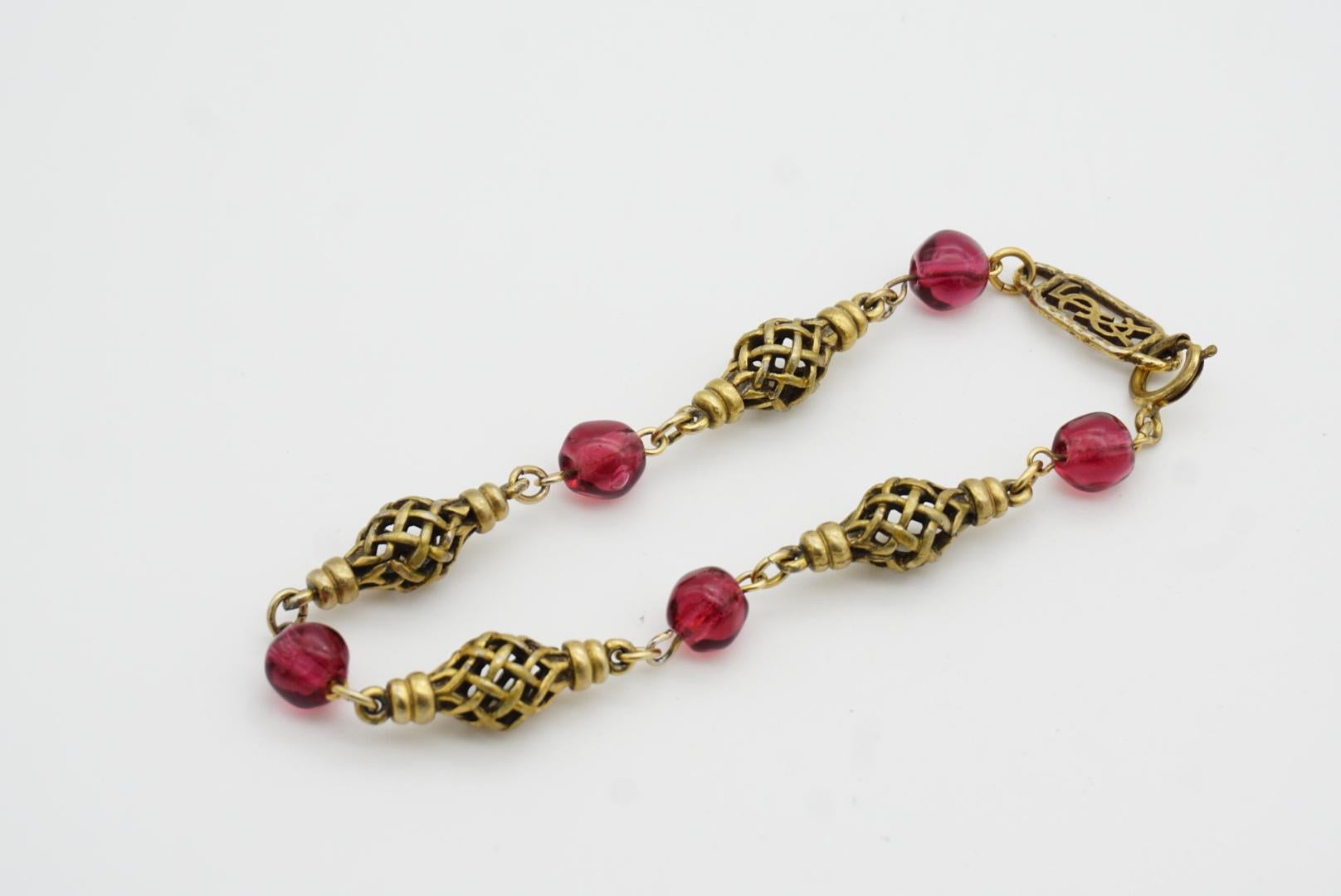 Yves Saint Laurent YSL Arty Clear Ruby Cabochon Openwork Interlinked Bracelet For Sale 5