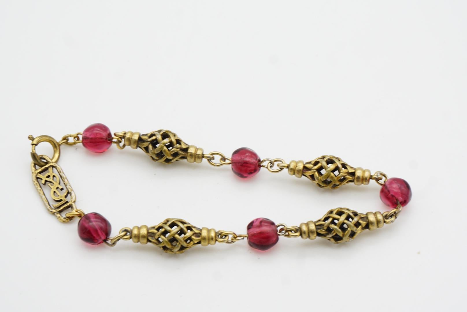 Yves Saint Laurent YSL Arty Clear Ruby Cabochon Openwork Interlinked Bracelet For Sale 6