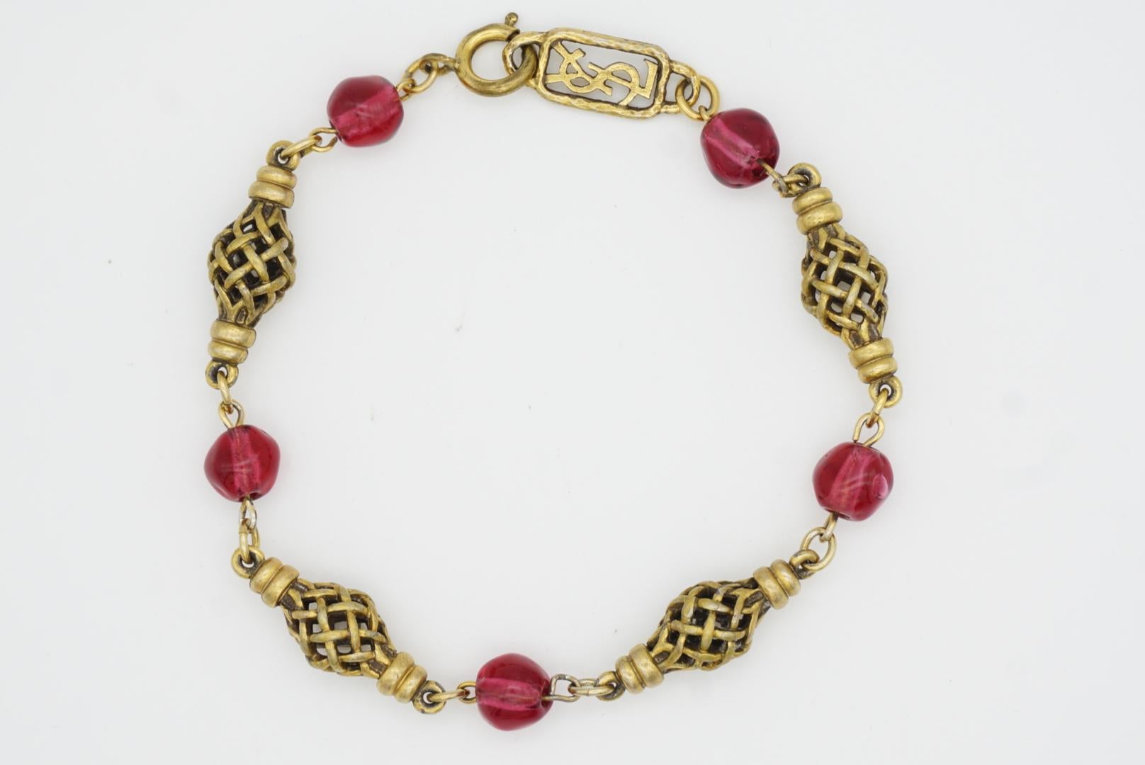 Yves Saint Laurent YSL Arty Clear Ruby Cabochon Openwork Interlinked Bracelet For Sale 7