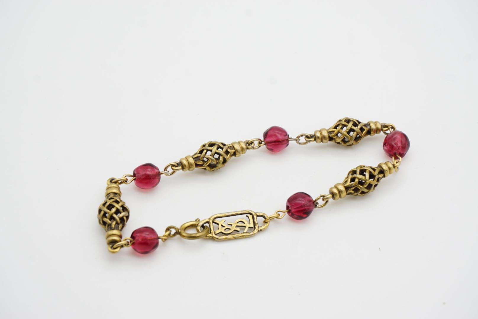 Yves Saint Laurent YSL Arty Clear Ruby Cabochon Openwork Interlinked Bracelet For Sale 8