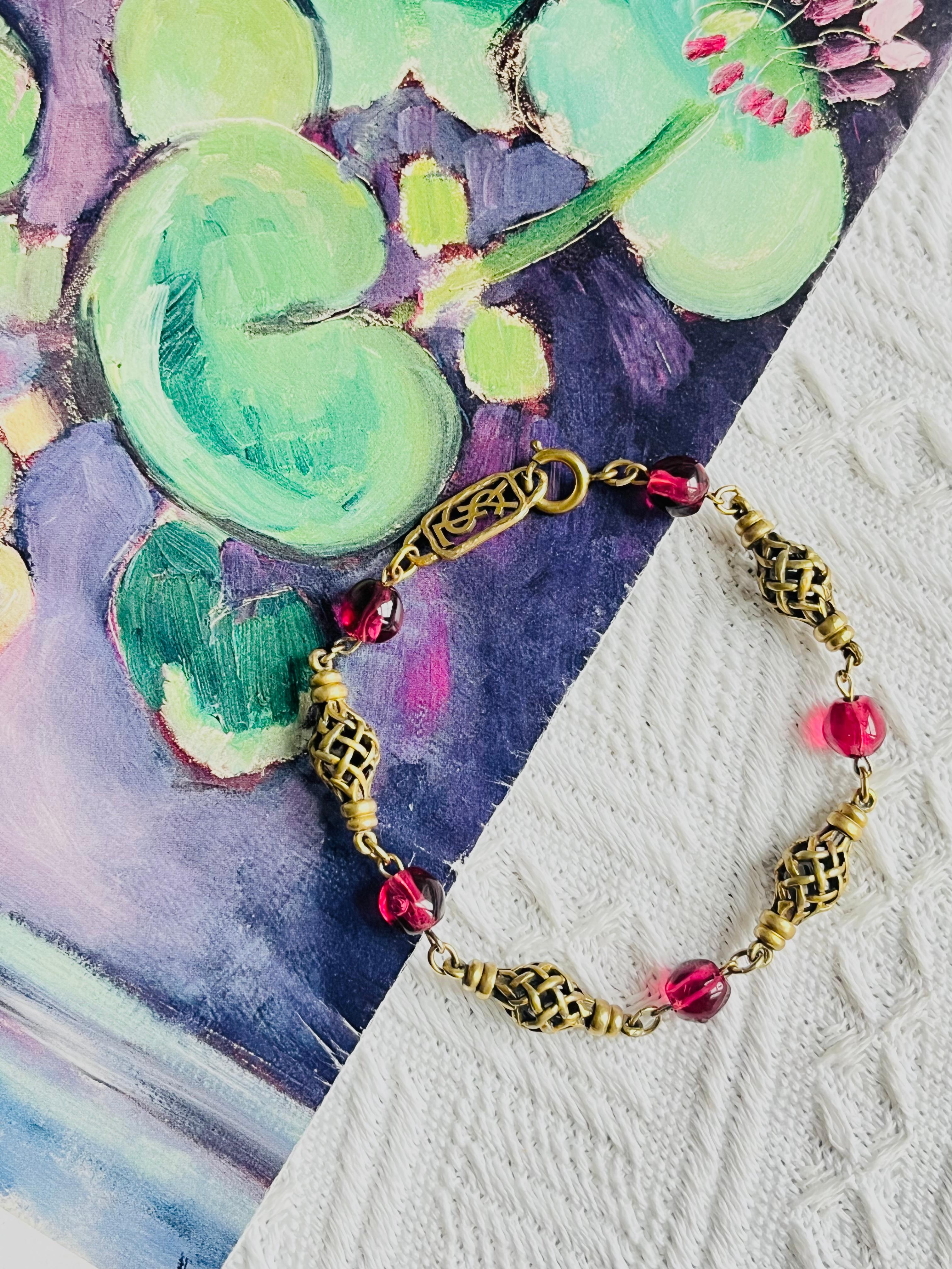 Yves Saint Laurent YSL Arty Clear Ruby Cabochon Openwork Interlinked Bracelet In Good Condition For Sale In Wokingham, England