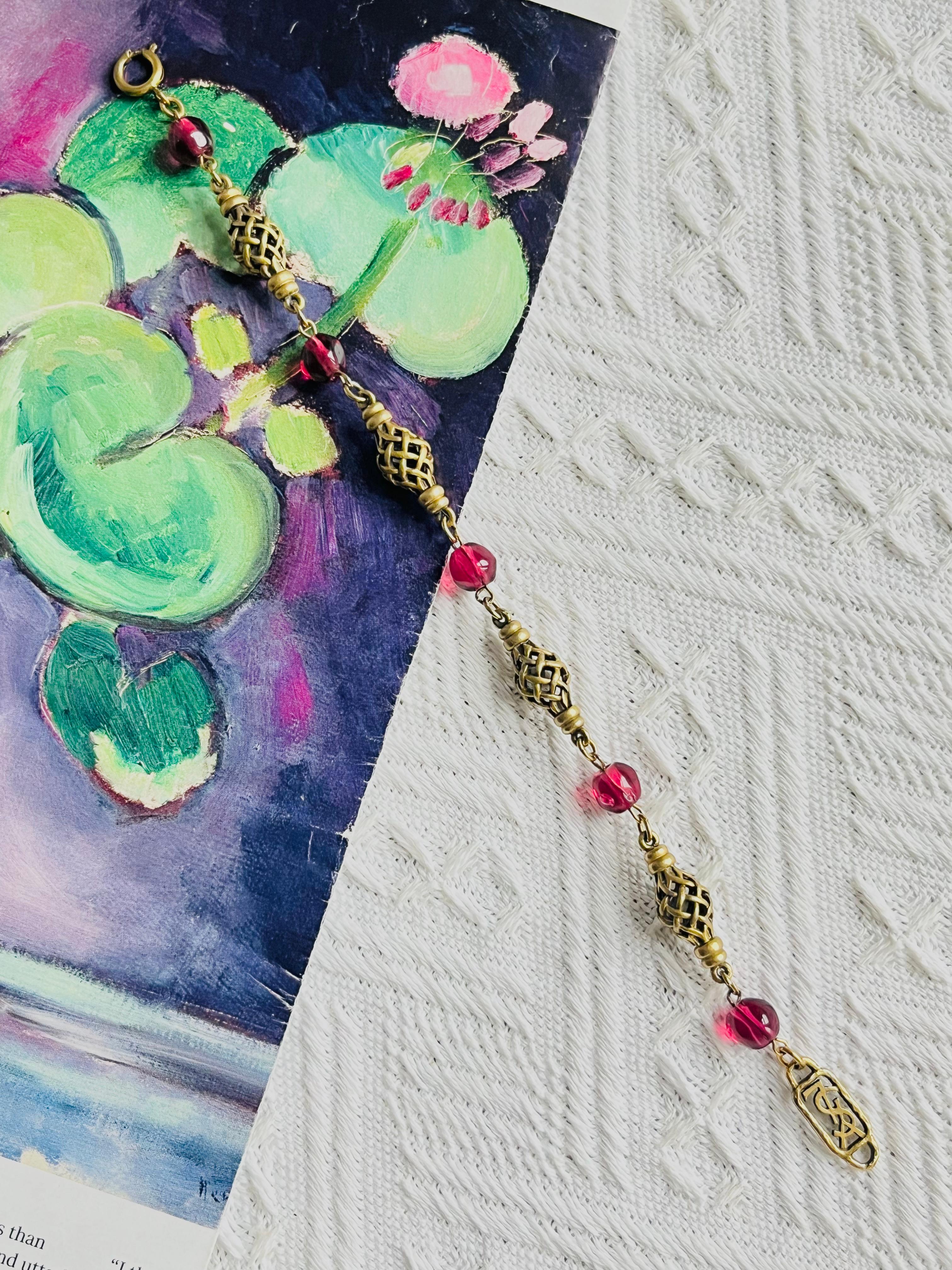 Women's or Men's Yves Saint Laurent YSL Arty Clear Ruby Cabochon Openwork Interlinked Bracelet For Sale