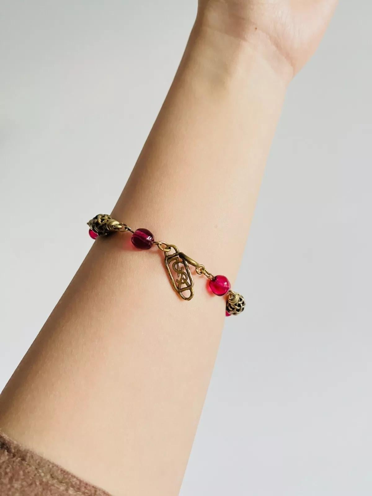 Yves Saint Laurent YSL Arty Clear Ruby Cabochon Openwork Interlinked Bracelet For Sale 2