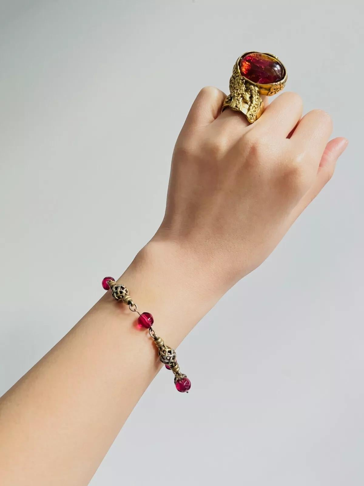 Yves Saint Laurent YSL Arty Clear Ruby Cabochon Openwork Interlinked Bracelet For Sale 3