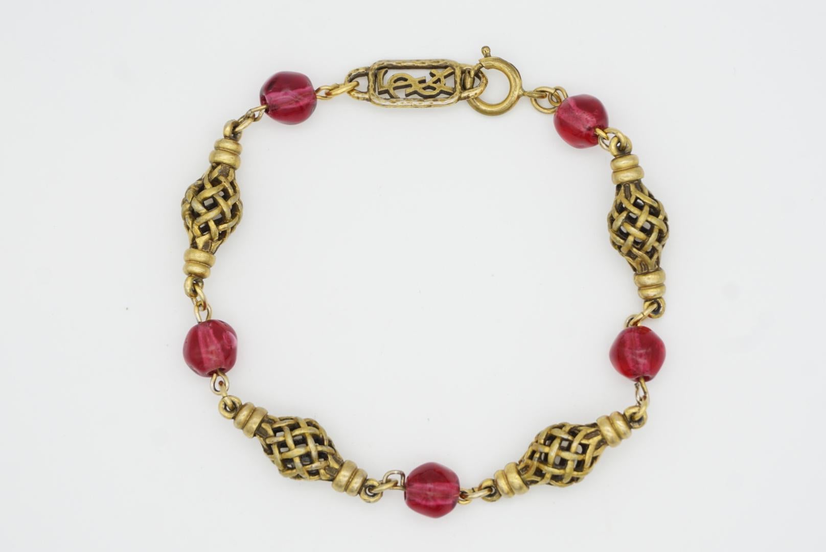 Yves Saint Laurent YSL Arty Clear Ruby Cabochon Openwork Interlinked Bracelet For Sale 4