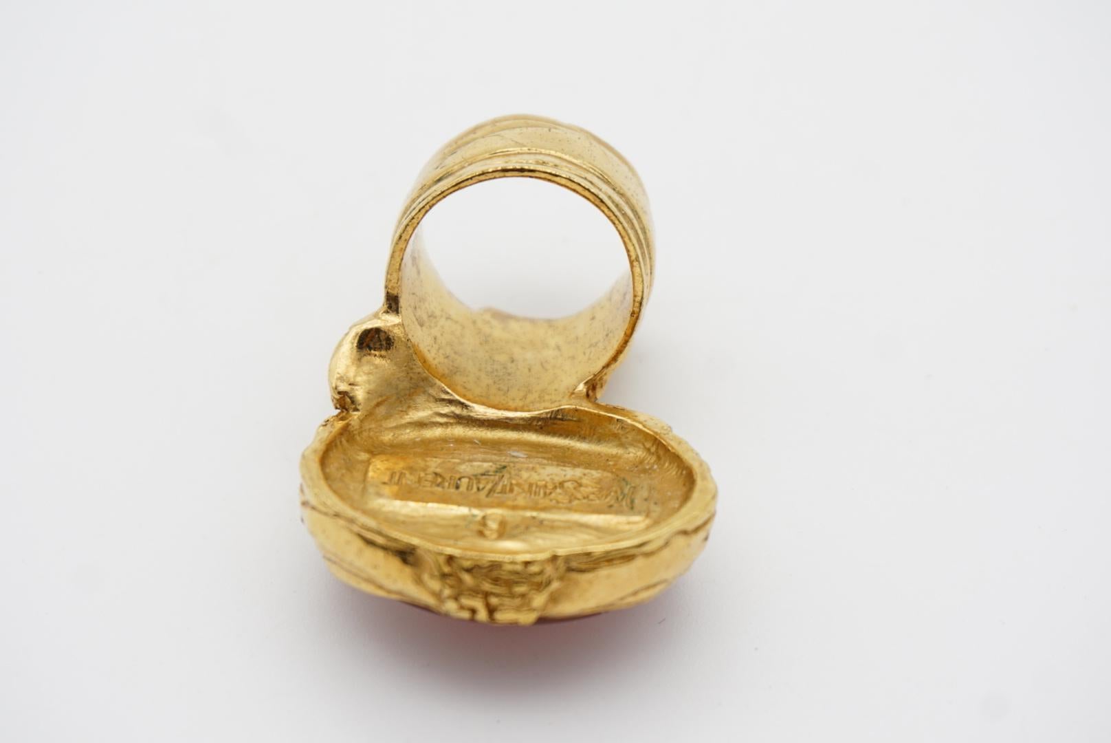 Yves Saint Laurent YSL Bague Arty avec cabochon vert doux transparent, Taille 6 5