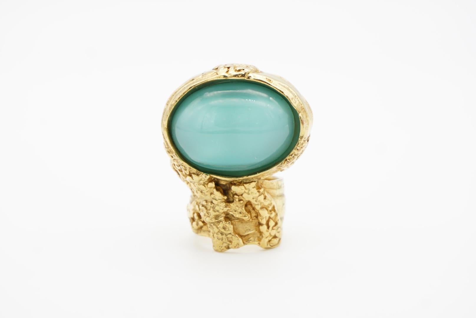 Art Deco Yves Saint Laurent YSL Arty Clear Soft Green Cabochon Statement Ring, Size 6 For Sale