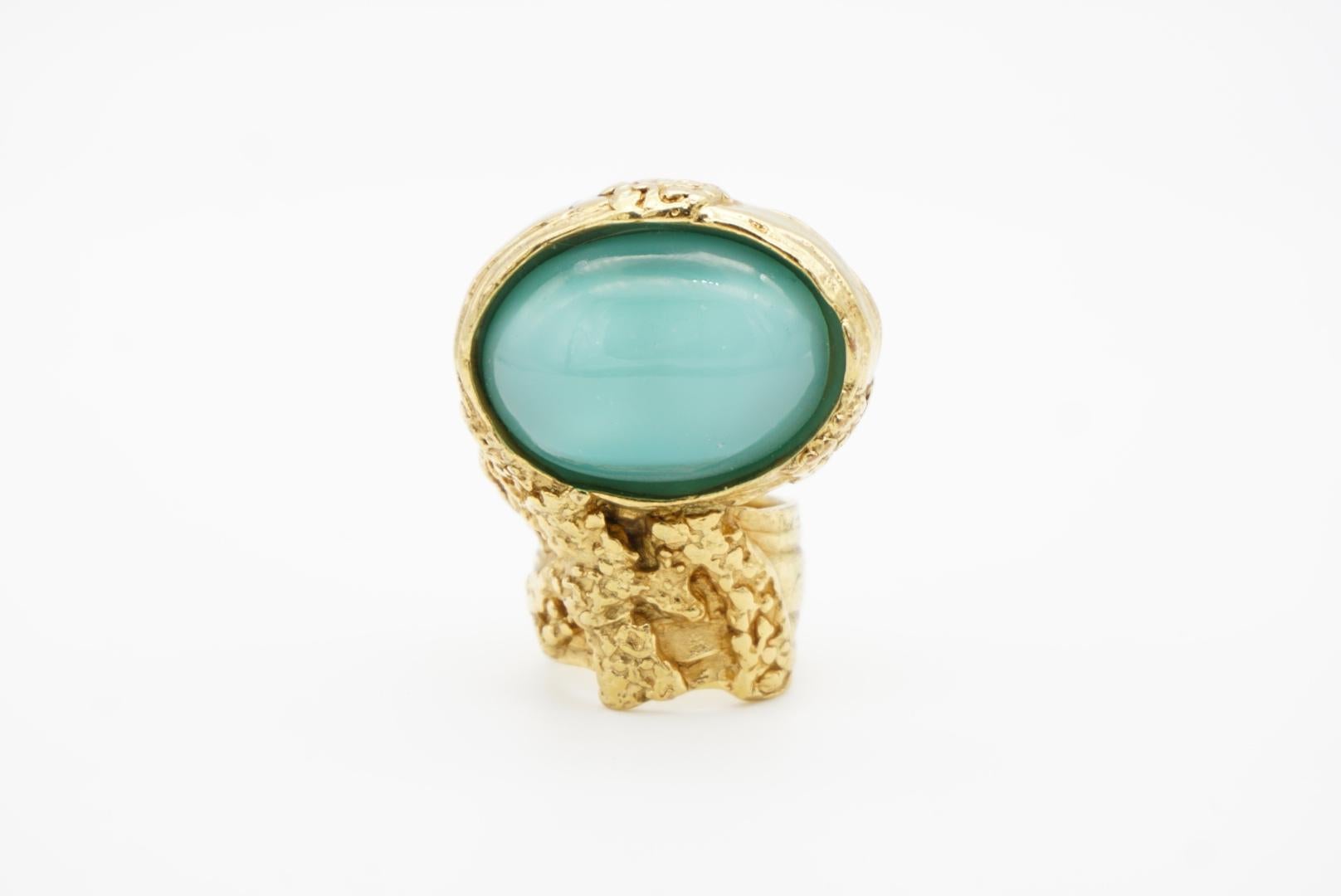 Yves Saint Laurent YSL Bague Arty avec cabochon vert doux transparent, Taille 6 2