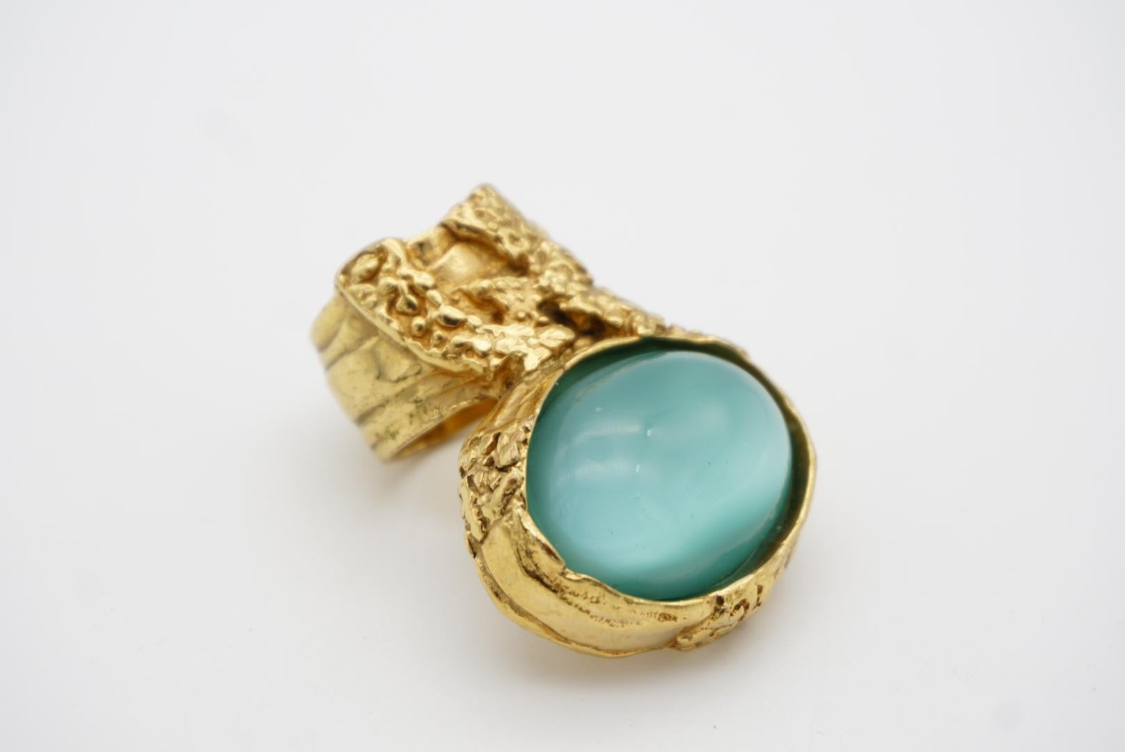 Yves Saint Laurent YSL Bague Arty avec cabochon vert doux transparent, Taille 6 4