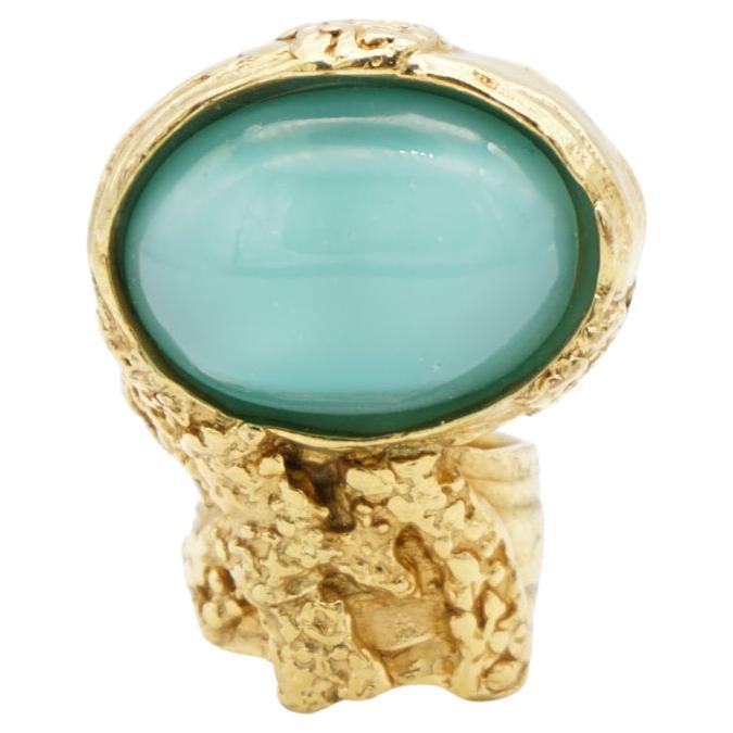 Yves Saint Laurent YSL Arty Clear Soft Green Cabochon Statement Ring, Size 6 For Sale