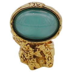 Yves Saint Laurent YSL Arty Clear Soft Green Cabochon Statement Ring, Size 7