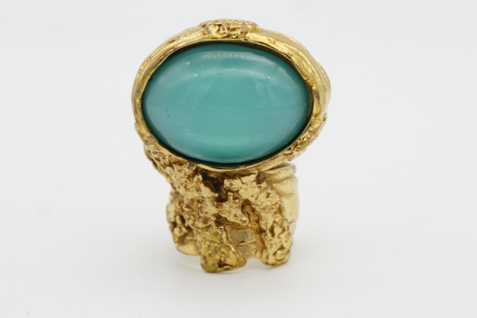 Yves Saint Laurent YSL Arty Clear Soft Green Oval Cabochon Statement Ring, US 6 5