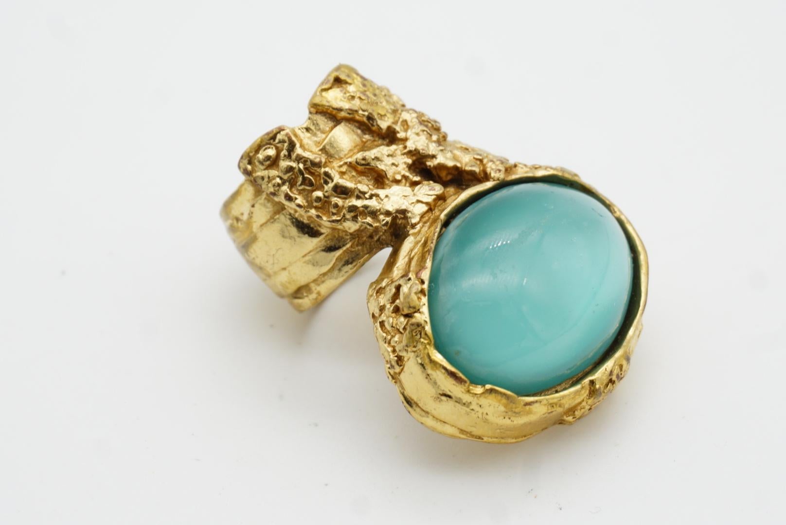 Yves Saint Laurent YSL Arty Clear Soft Green Oval Cabochon Statement Ring, US 6 7