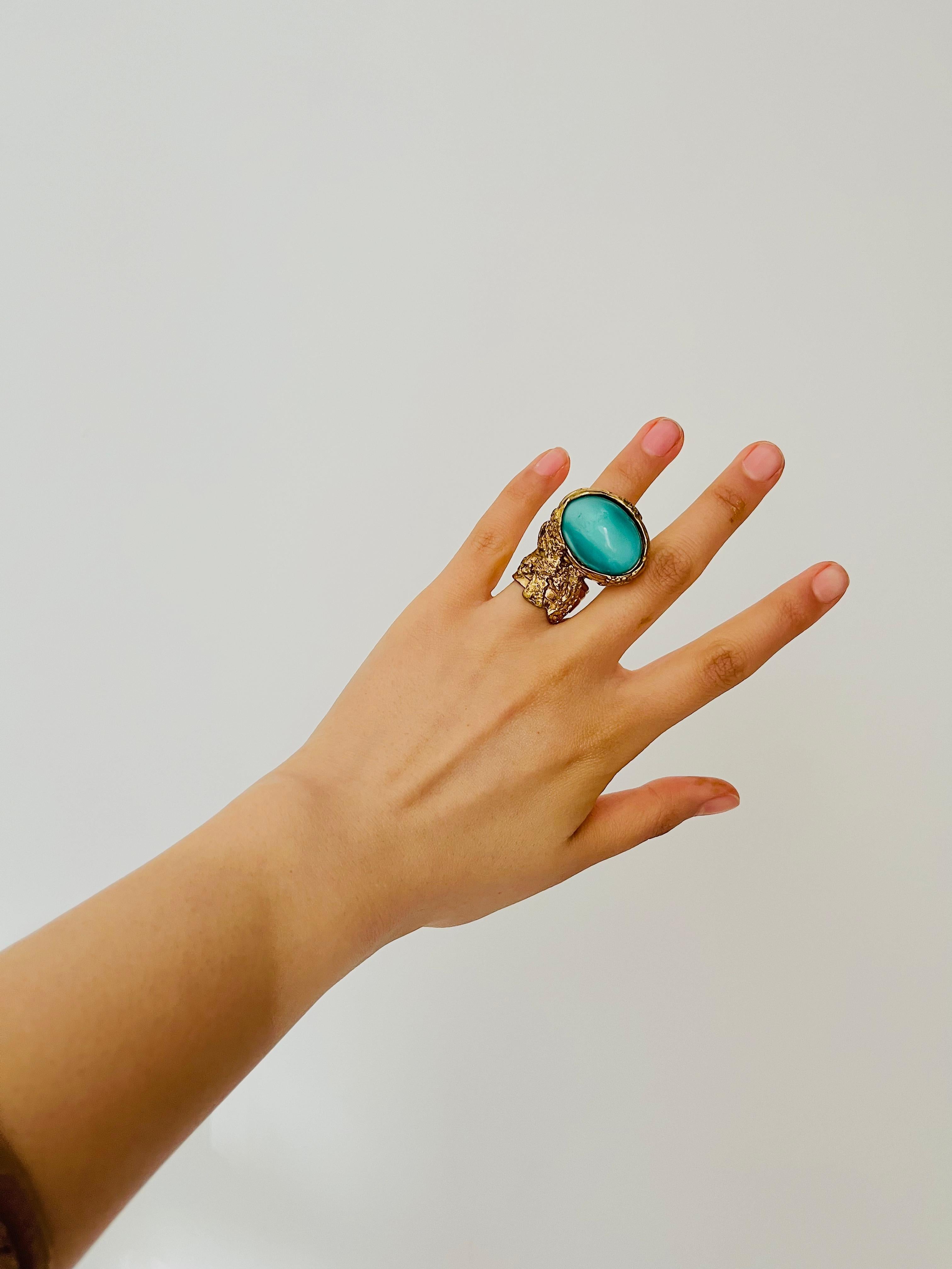 Yves Saint Laurent YSL Arty Clear Soft Green Oval Cabochon Statement Ring, US 6 2
