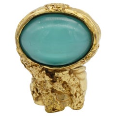 Yves Saint Laurent YSL Arty Clear Soft Green Oval Cabochon Statement Ring, US 6