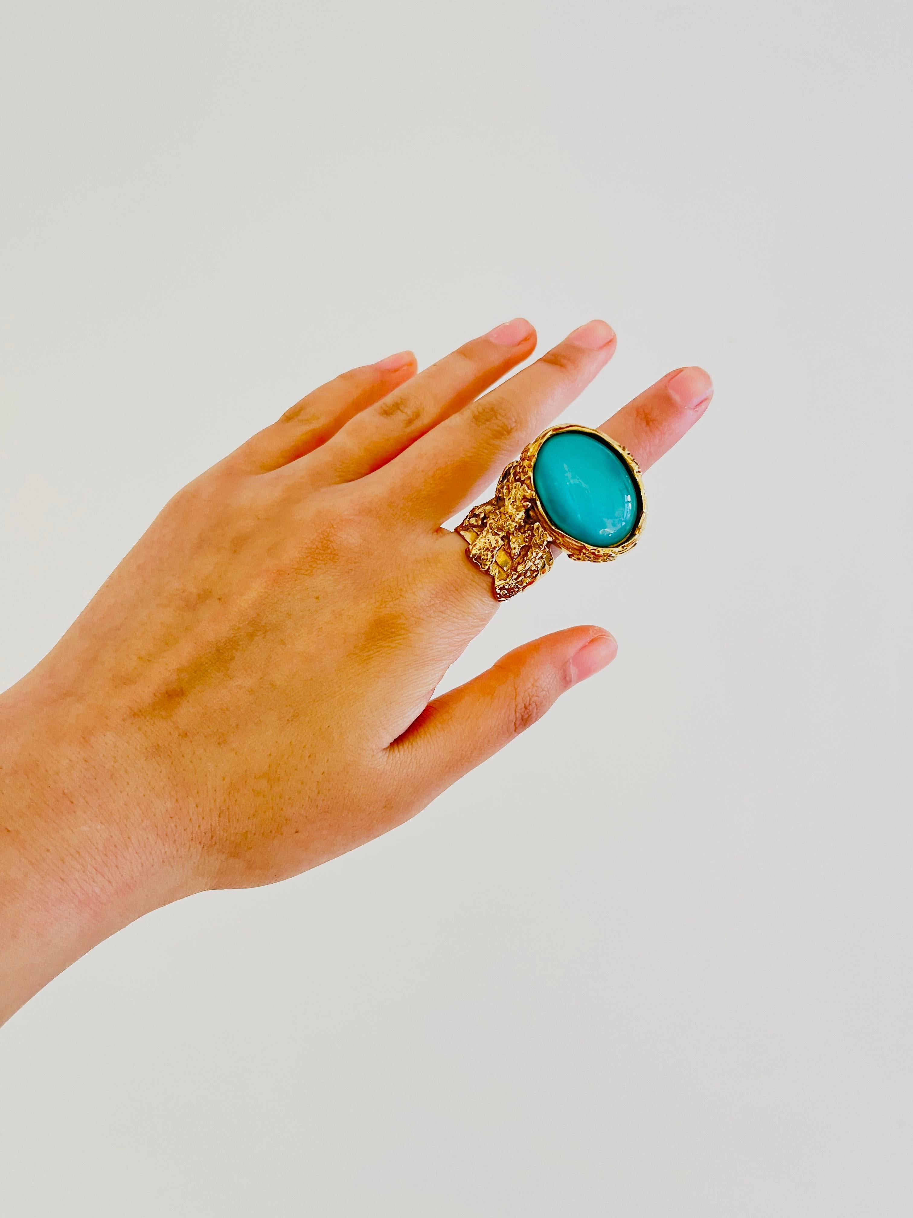 da uomo o donna Yves Saint Laurent YSL Arty Clear Soft Green Anello d'oro con dichiarazione, misura 6