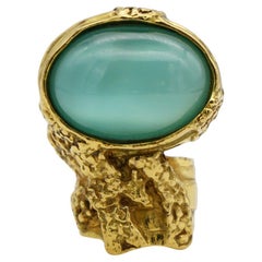 Yves Saint Laurent YSL Arty Clear Soft Lake Green Cabochon Statement Ring, US 5