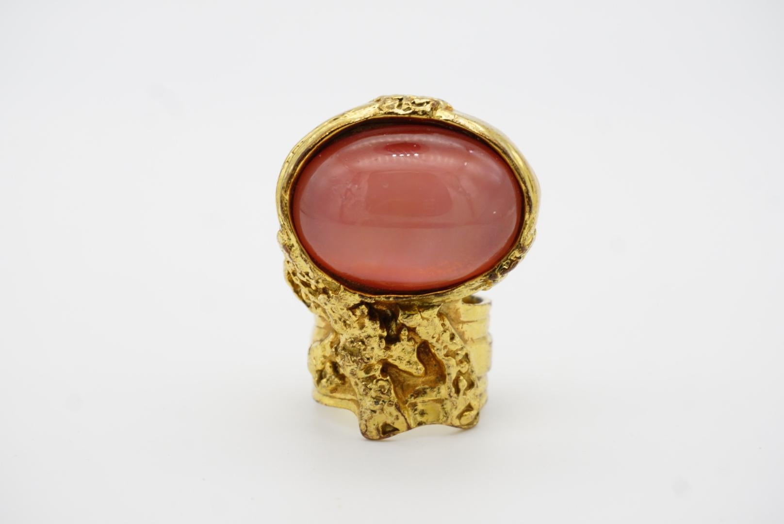 Baroque Yves Saint Laurent YSL Arty Clear Soft Pink Cabochon Chunky Gold Ring, Size 8 