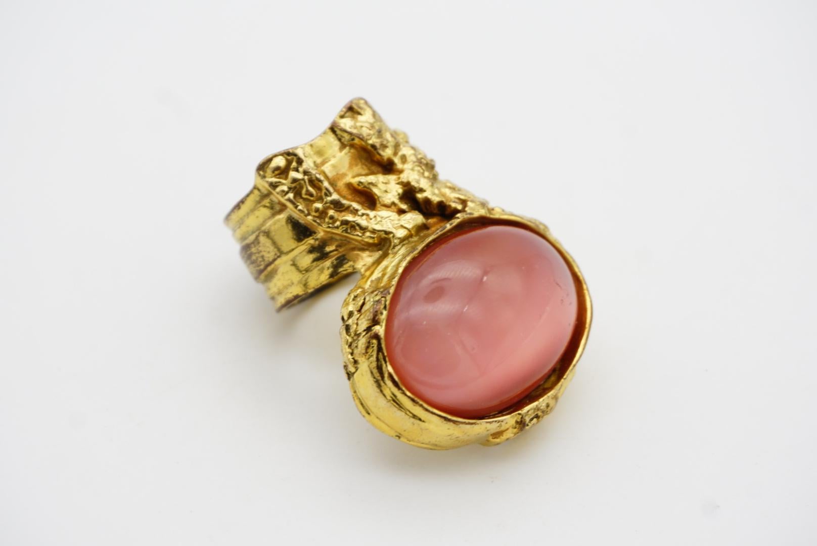 Women's or Men's Yves Saint Laurent YSL Arty Clear Soft Pink Cabochon Chunky Gold Ring, Size 8 