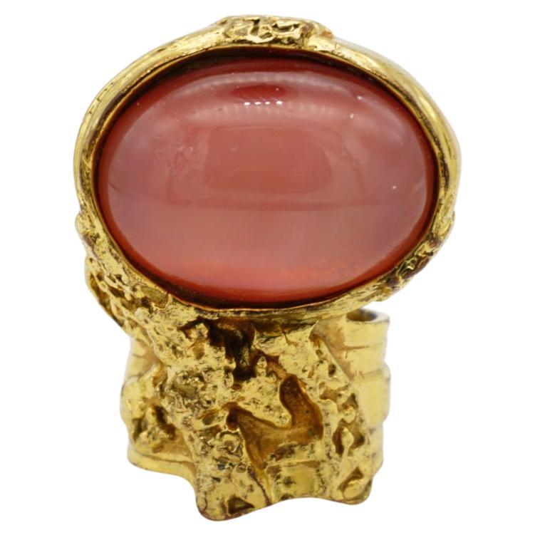 Yves Saint Laurent YSL Arty Clear Soft Pink Cabochon Chunky Gold Ring, Size 8 