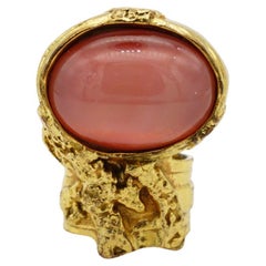 Yves Saint Laurent YSL Arty Clear Soft Pink Cabochon Chunky Gold Ring, Size 8 