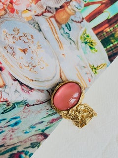 Yves Saint Laurent YSL Arty Clear Soft Pink Cabochon Statement Gold Ring, Size 6