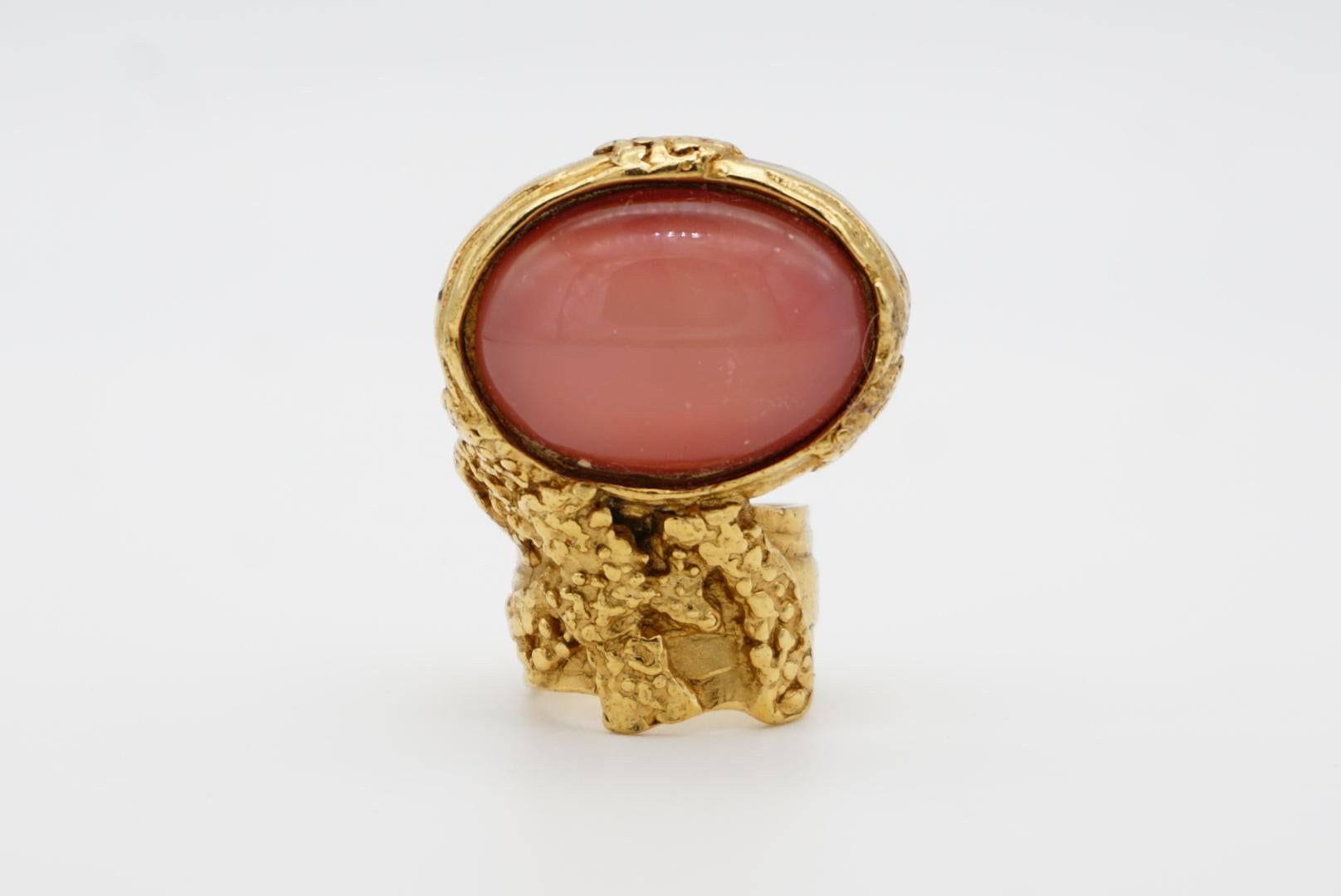 Yves Saint Laurent YSL Arty Clear Soft Pink Cabochon Statement Gold Ring, Size 6 In Excellent Condition For Sale In Wokingham, England