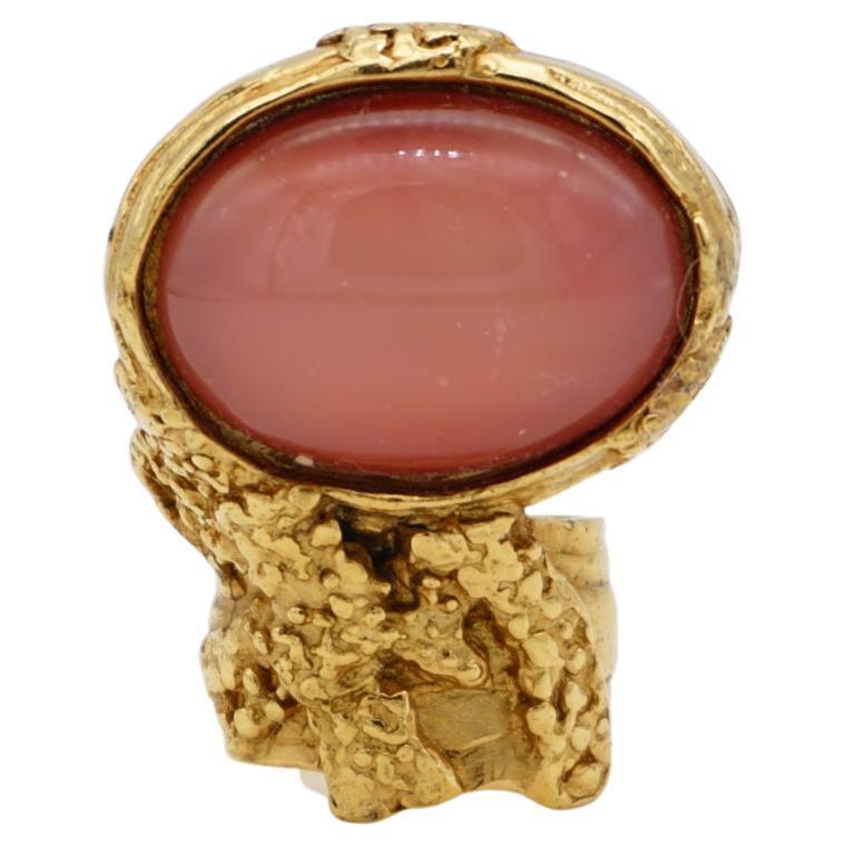 Yves Saint Laurent YSL Arty Clear Soft Pink Cabochon Statement Gold Ring, Size 6 For Sale