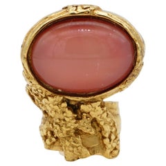 Yves Saint Laurent YSL Arty Clear Soft Pink Cabochon Statement Gold Ring, Size 6