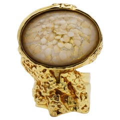 Yves Saint Laurent YSL Arty Clear White Dot Cabochon Statement Gold Ring, US 5