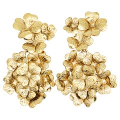 Yves Saint Laurent YSL Arty Cluster Floral Leaf Glow Clover Drop Clip Earrings