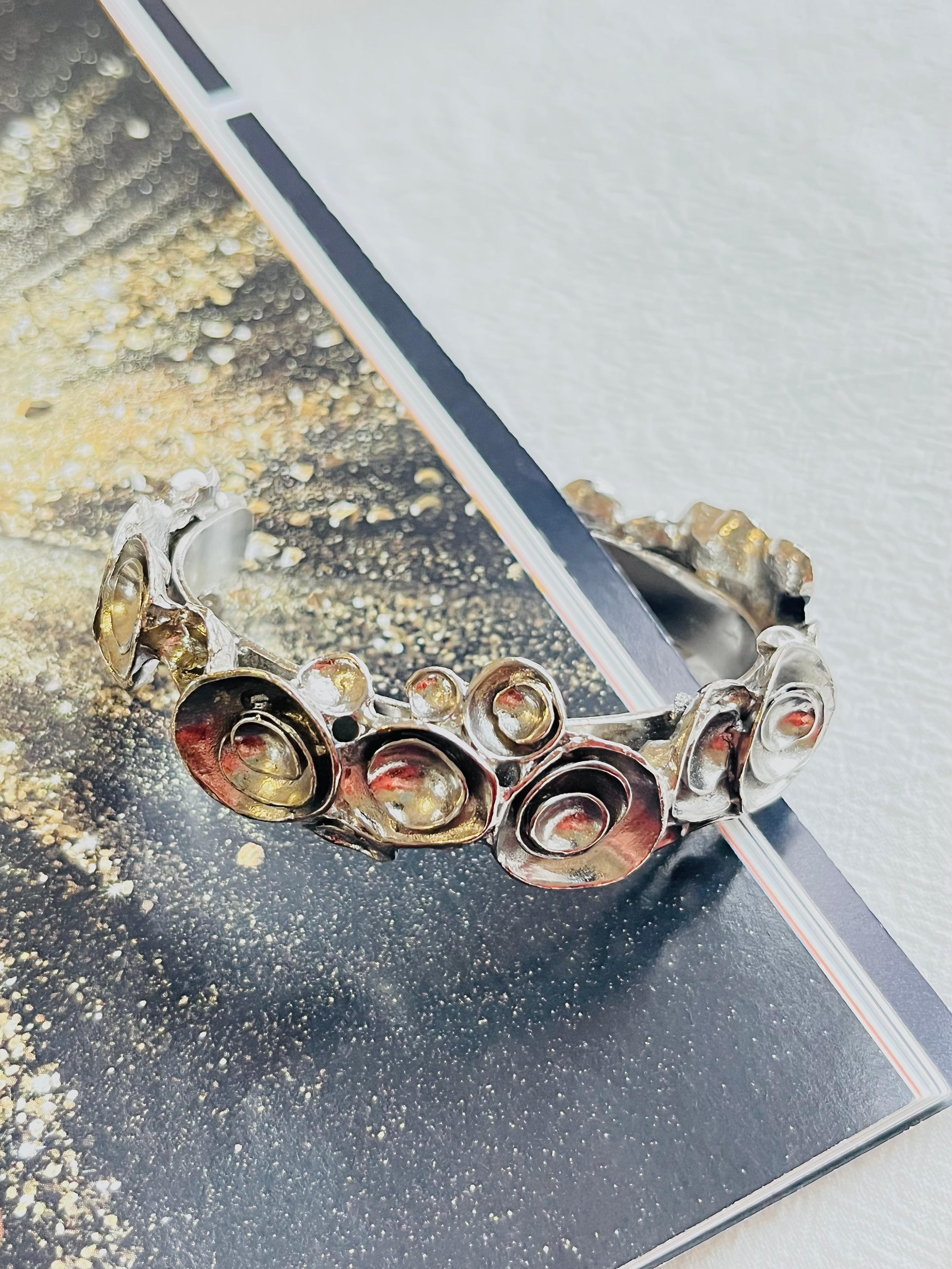 Women's or Men's Yves Saint Laurent YSL Arty Cluster Flower Statement Chunky Cuff Silver Bracelet For Sale