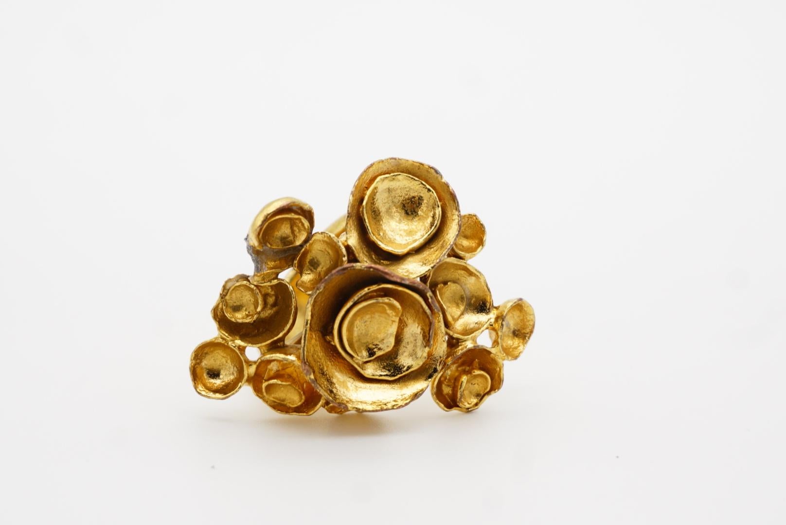 Yves Saint Laurent YSL Arty Cluster Flowers Statement Chunky Gold Ring, Size 7 5